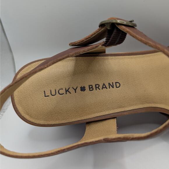 Lucky Brand Zashti Brown Leather Wedge Strappy Studded Open Toe Sandals Size 10 - Picture 5 of 9